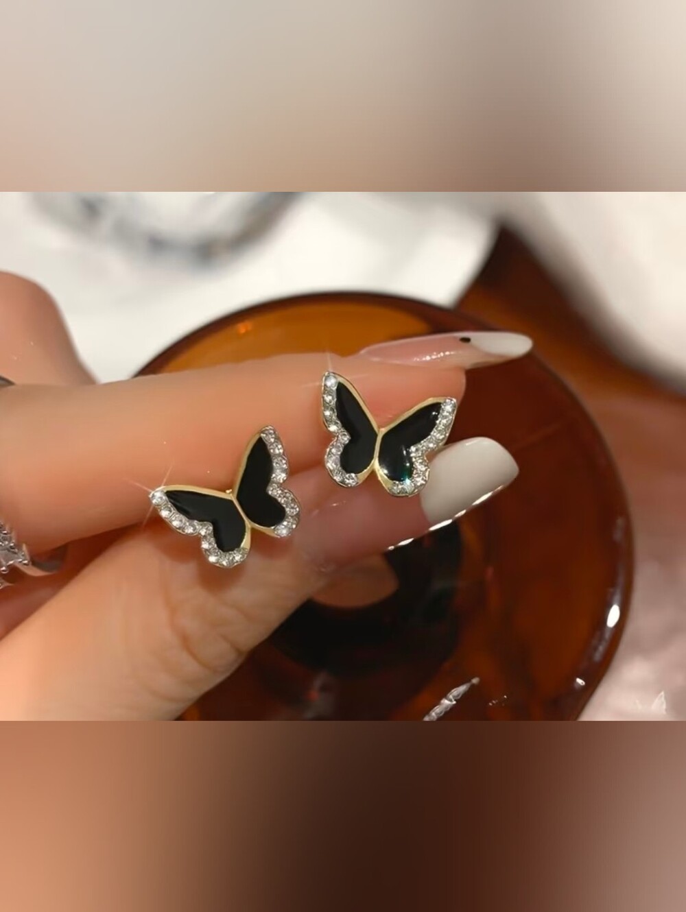 $8 Each Or Bundle 5/$20 Gold & Black Butterfly Stud Earrings With Halo Chrystal